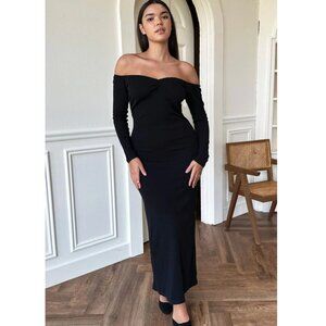 NWT Emerson Fry Rouched Off The Shoulder Dress - Maxi, long-sleeve - Black - XS